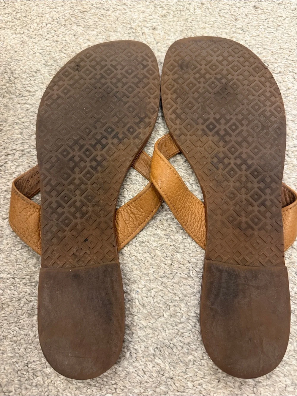 Tory Burch Brown Leather Flip Flop Sandals with Gold Logo
